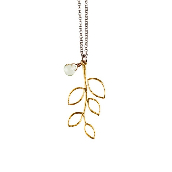 Harlow Jewelry - Harlow Aspen Gold Leaf & Stone on 16” Black Chain Necklace